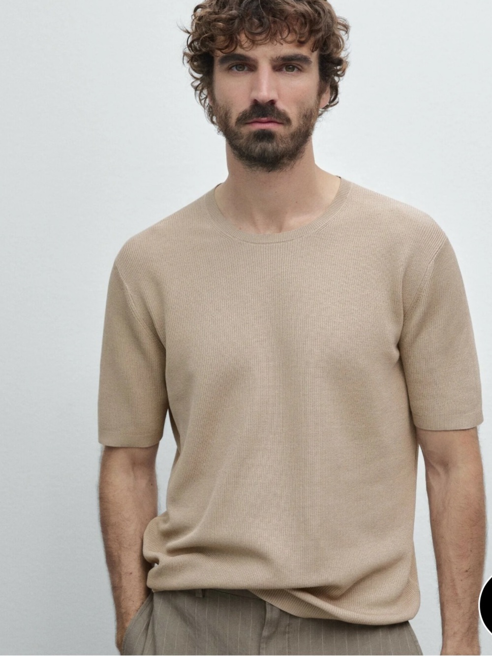 Massimo Dutti NWT Men’s short sleeve beige sweater XL